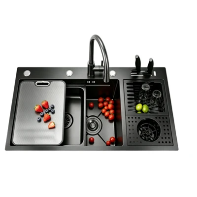 Svart Nano Rostfritt Stål Workstation Köksdisk